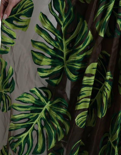 Robe longue sans manches à motif feuille de bananier vert Dolce &amp; Gabbana