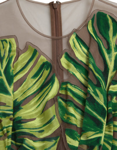 Robe longue sans manches à motif feuille de bananier vert Dolce &amp; Gabbana
