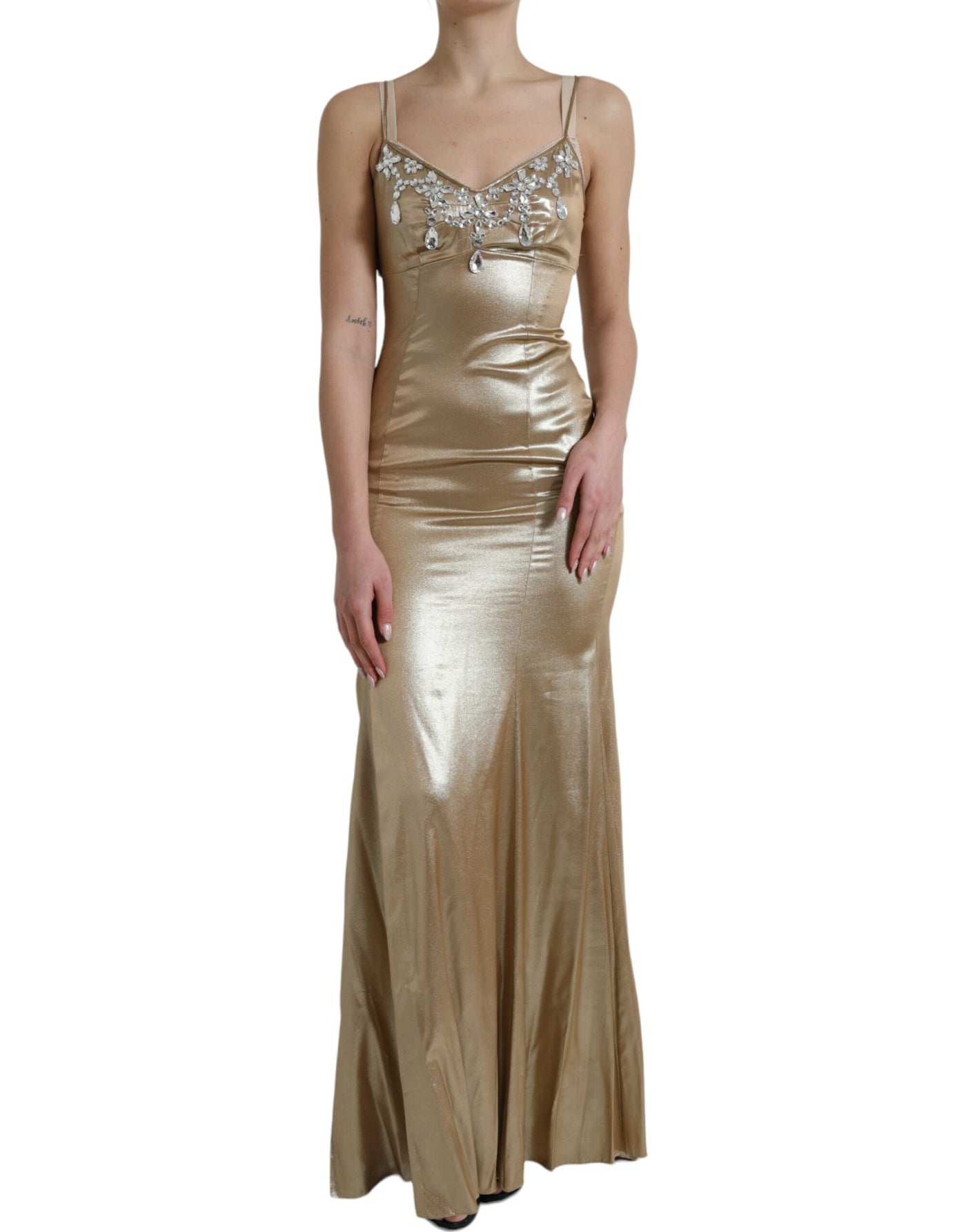 Robe longue Dolce &amp; Gabbana ornée de cristaux dorés métallisés