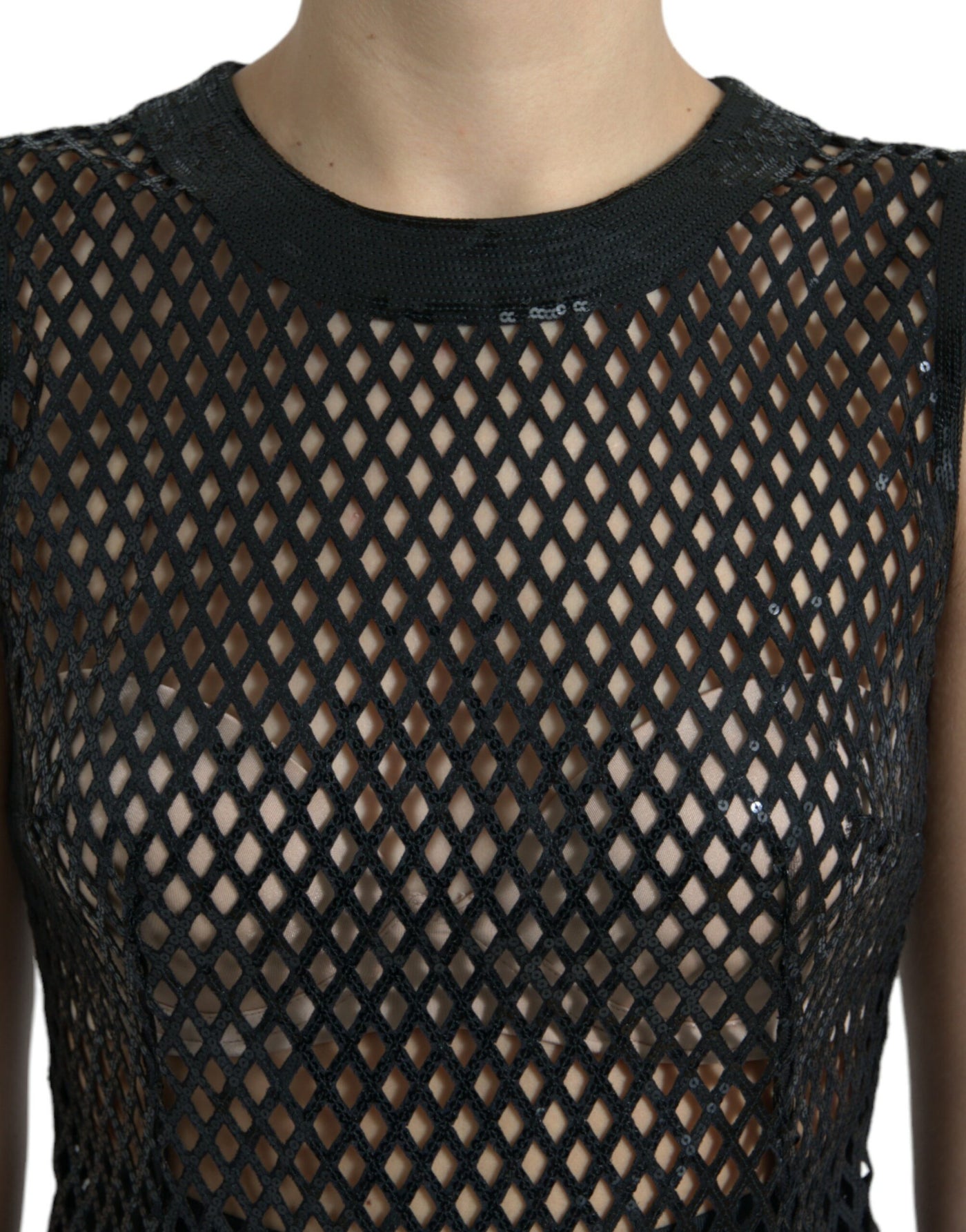 Robe longue noire à paillettes et manches superposées en maille Dolce &amp; Gabbana