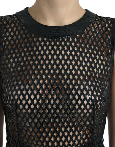 Robe longue noire à paillettes et manches superposées en maille Dolce &amp; Gabbana