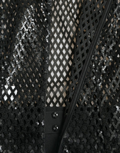Robe longue noire à paillettes et manches superposées en maille Dolce &amp; Gabbana
