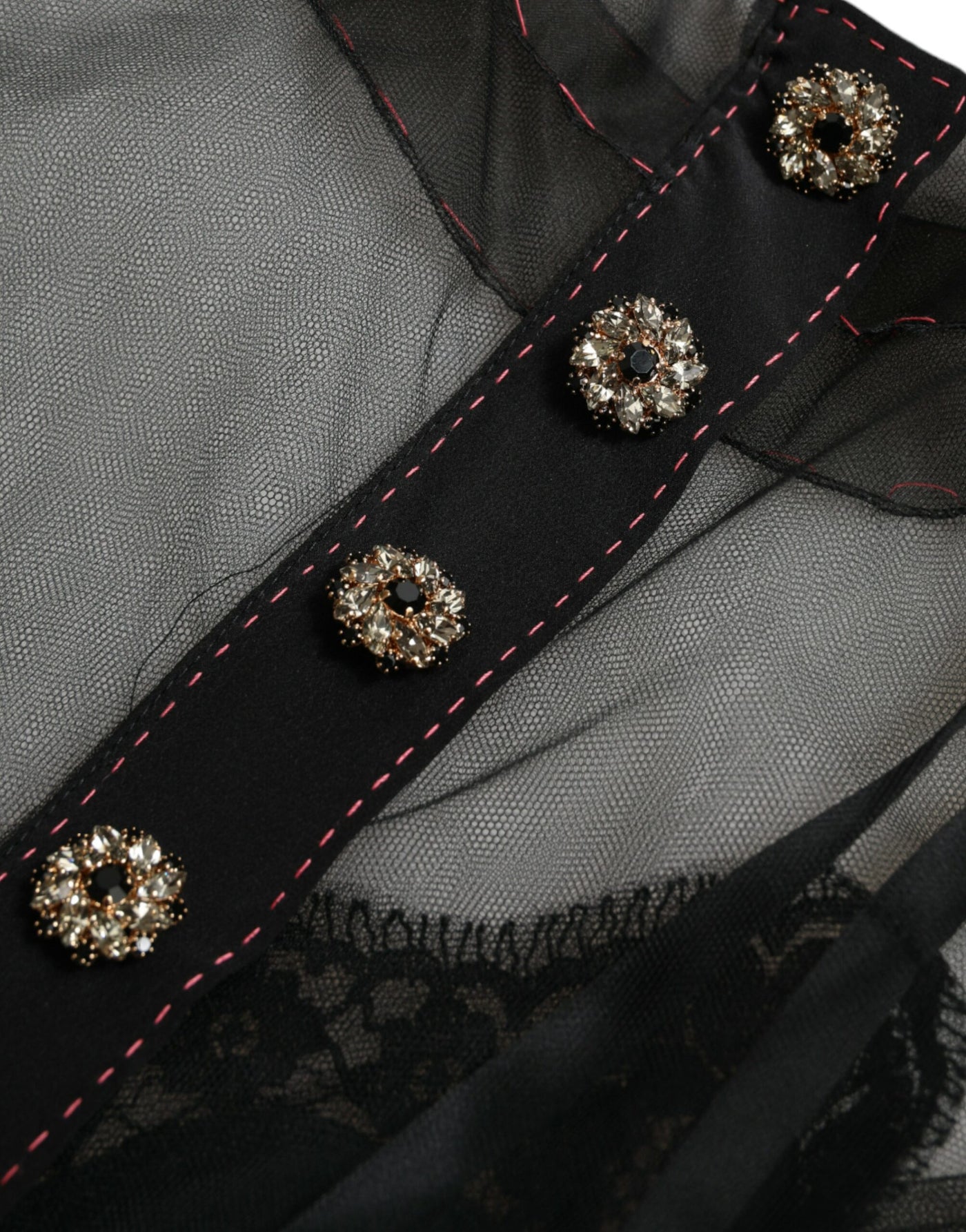 Robe longue en tulle et maille brodée de fleurs noires Dolce &amp; Gabbana