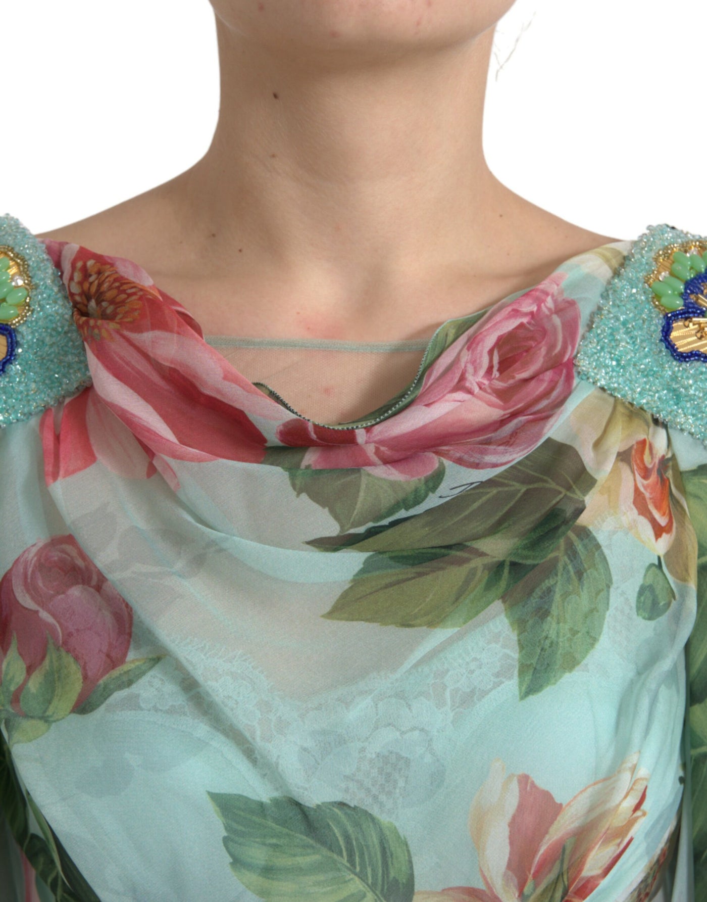 Robe longue à volants et imprimé floral bleu Dolce &amp; Gabbana