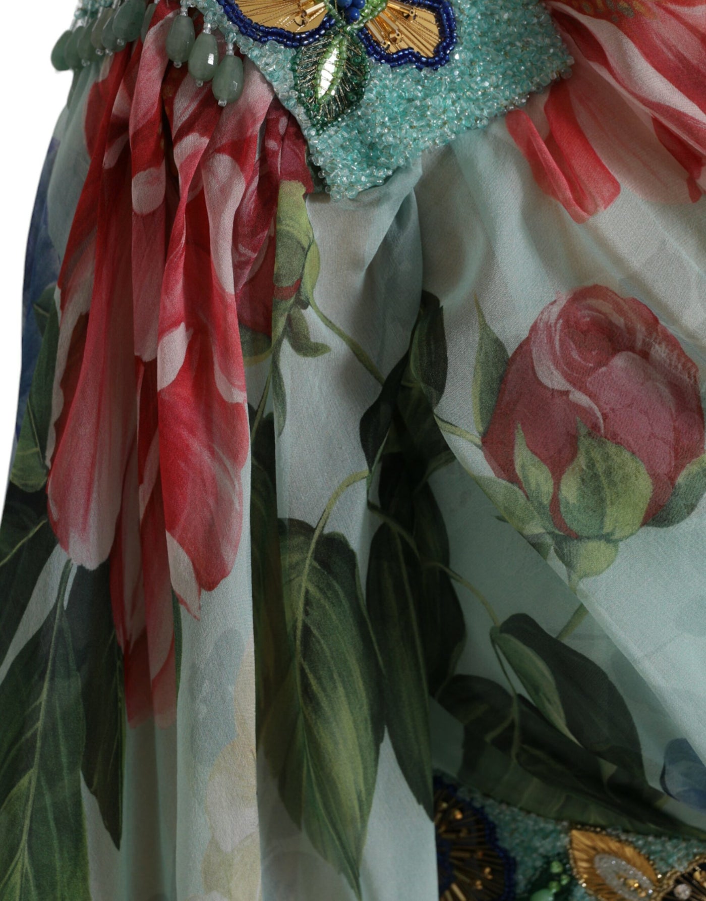 Robe longue à volants et imprimé floral bleu Dolce &amp; Gabbana