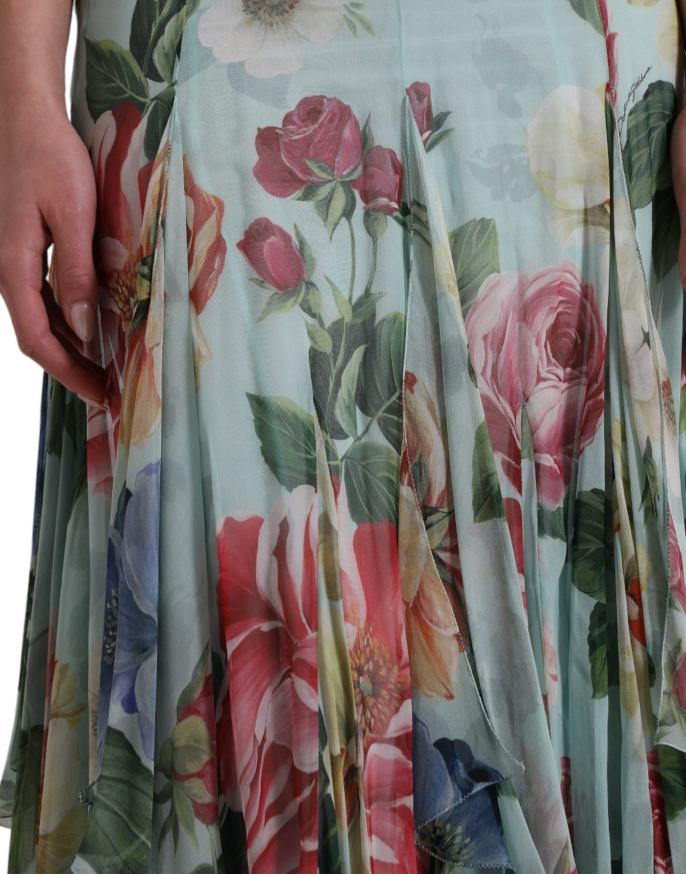 Robe longue à volants et imprimé floral bleu Dolce &amp; Gabbana
