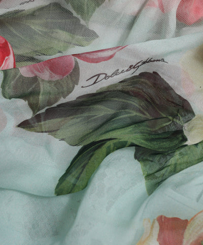 Robe longue à volants et imprimé floral bleu Dolce &amp; Gabbana