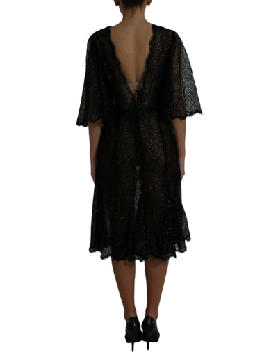 Robe mi-longue trapèze transparente en dentelle florale noire Dolce &amp; Gabbana