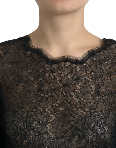 Robe mi-longue trapèze transparente en dentelle florale noire Dolce &amp; Gabbana