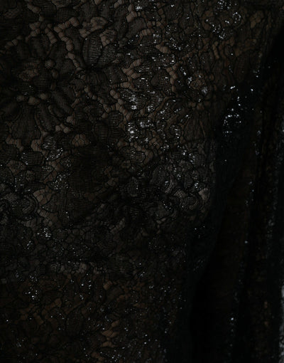 Robe mi-longue trapèze transparente en dentelle florale noire Dolce &amp; Gabbana
