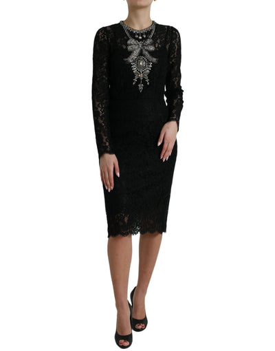 Robe fourreau en dentelle noire ornée de cristaux Dolce &amp; Gabbana