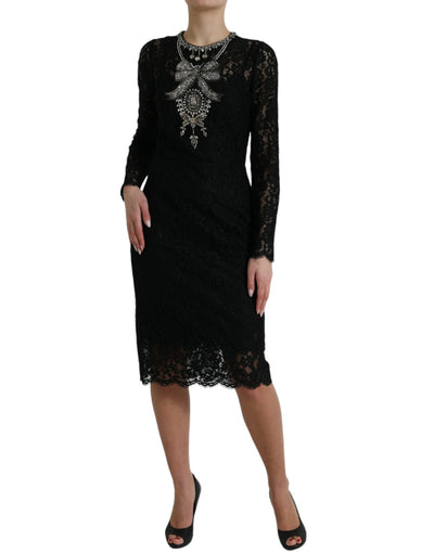 Robe fourreau en dentelle noire ornée de cristaux Dolce &amp; Gabbana