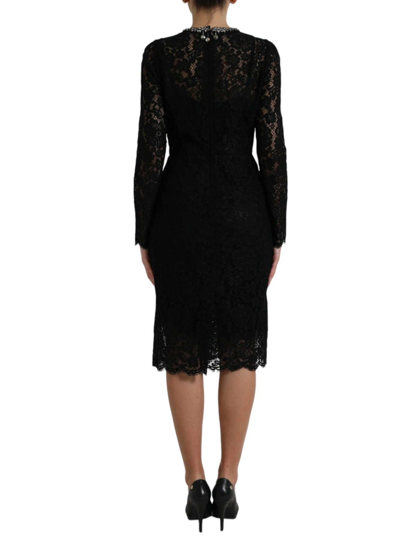 Robe fourreau en dentelle noire ornée de cristaux Dolce &amp; Gabbana