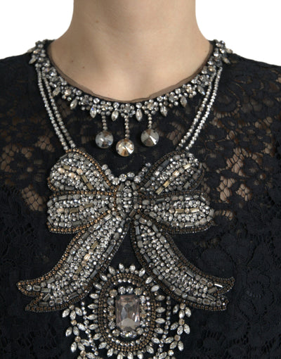Robe fourreau en dentelle noire ornée de cristaux Dolce &amp; Gabbana