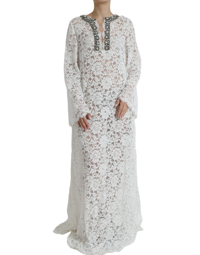 Robe droite en dentelle blanche ornée de cristaux Dolce &amp; Gabbana