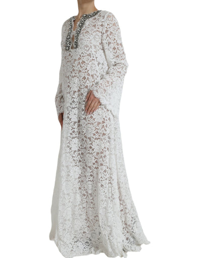 Robe droite en dentelle blanche ornée de cristaux Dolce &amp; Gabbana