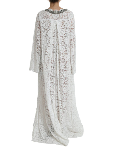 Robe droite en dentelle blanche ornée de cristaux Dolce &amp; Gabbana