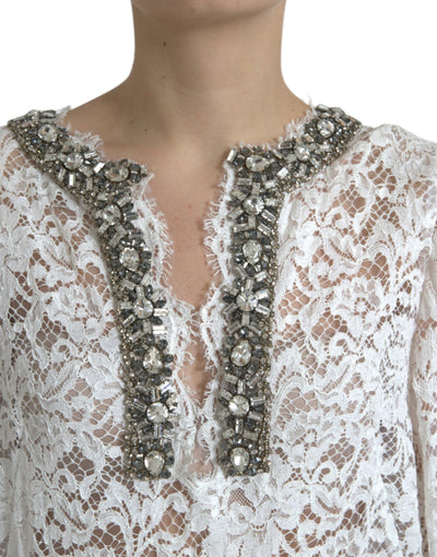Robe droite en dentelle blanche ornée de cristaux Dolce &amp; Gabbana
