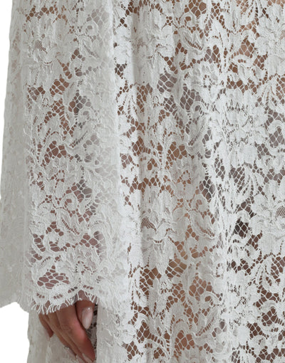 Robe droite en dentelle blanche ornée de cristaux Dolce &amp; Gabbana