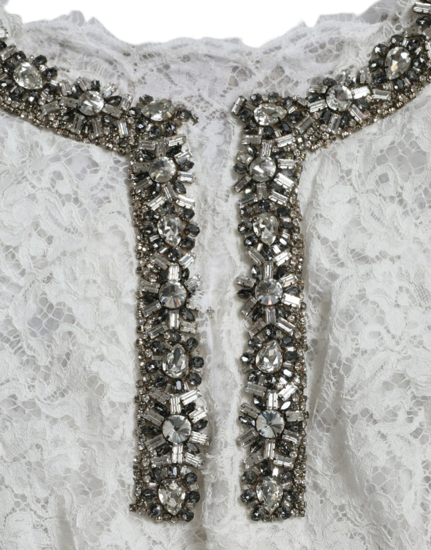 Robe droite en dentelle blanche ornée de cristaux Dolce &amp; Gabbana