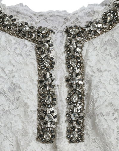 Robe droite en dentelle blanche ornée de cristaux Dolce &amp; Gabbana