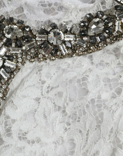 Robe droite en dentelle blanche ornée de cristaux Dolce &amp; Gabbana