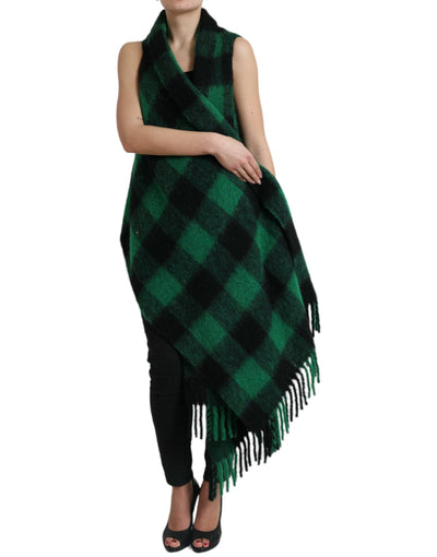 Dolce &amp; Gabbana Manteau poncho à carreaux de buffle noir et vert