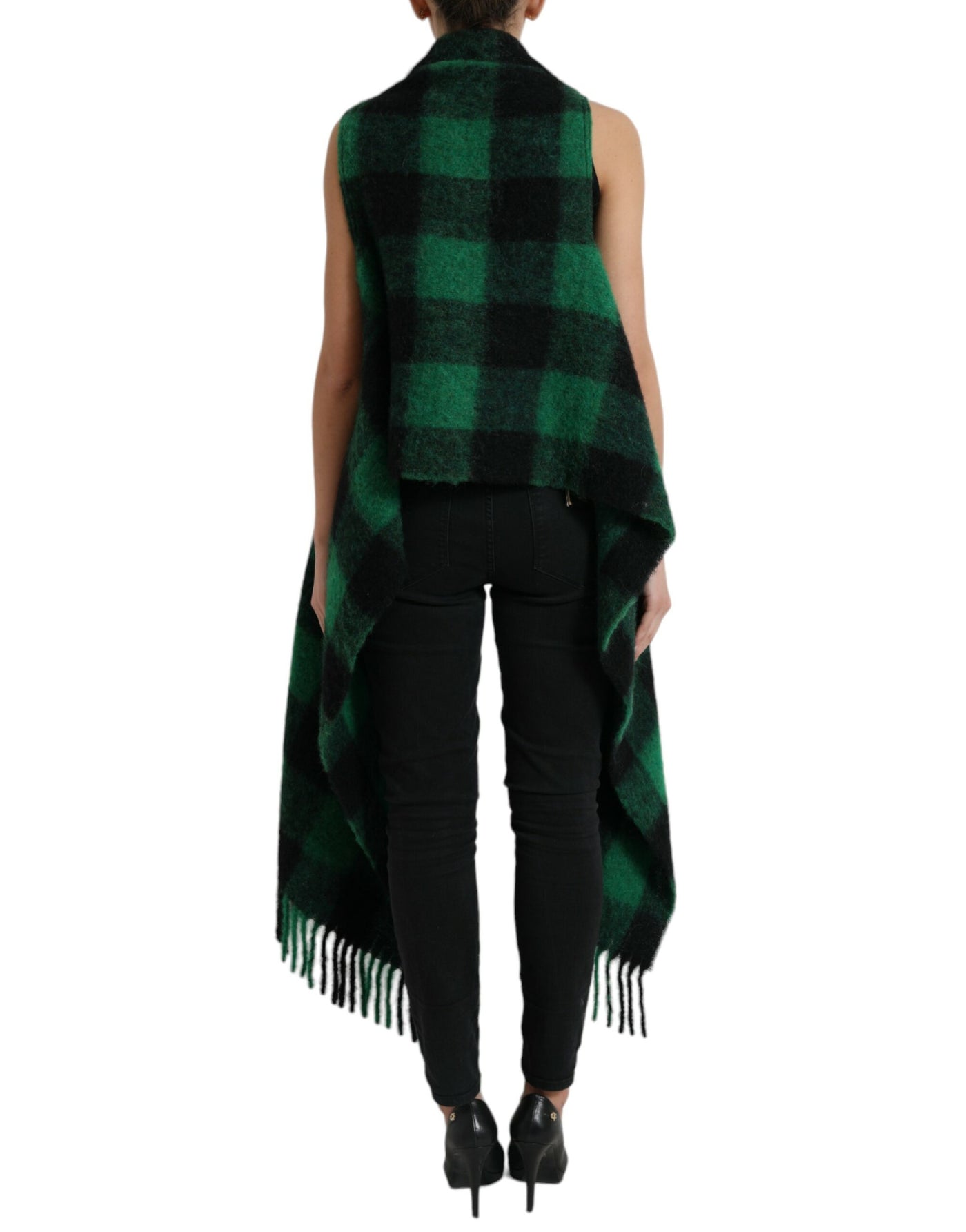 Dolce &amp; Gabbana Manteau poncho à carreaux de buffle noir et vert