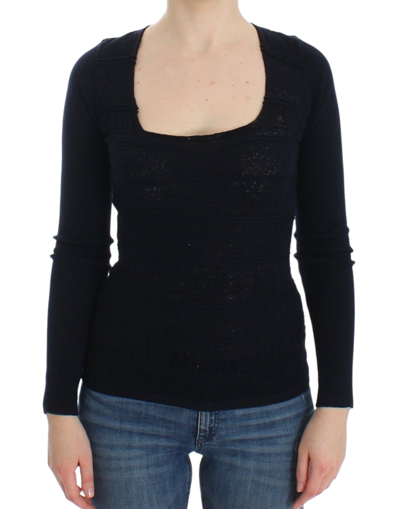 Ermanno Scervino Blauwe Gebreide Wollen Stretch Trui Top
