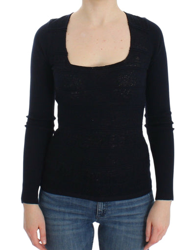Ermanno Scervino Blauwe Gebreide Wollen Stretch Trui Top
