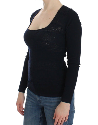 Ermanno Scervino Blauwe Gebreide Wollen Stretch Trui Top