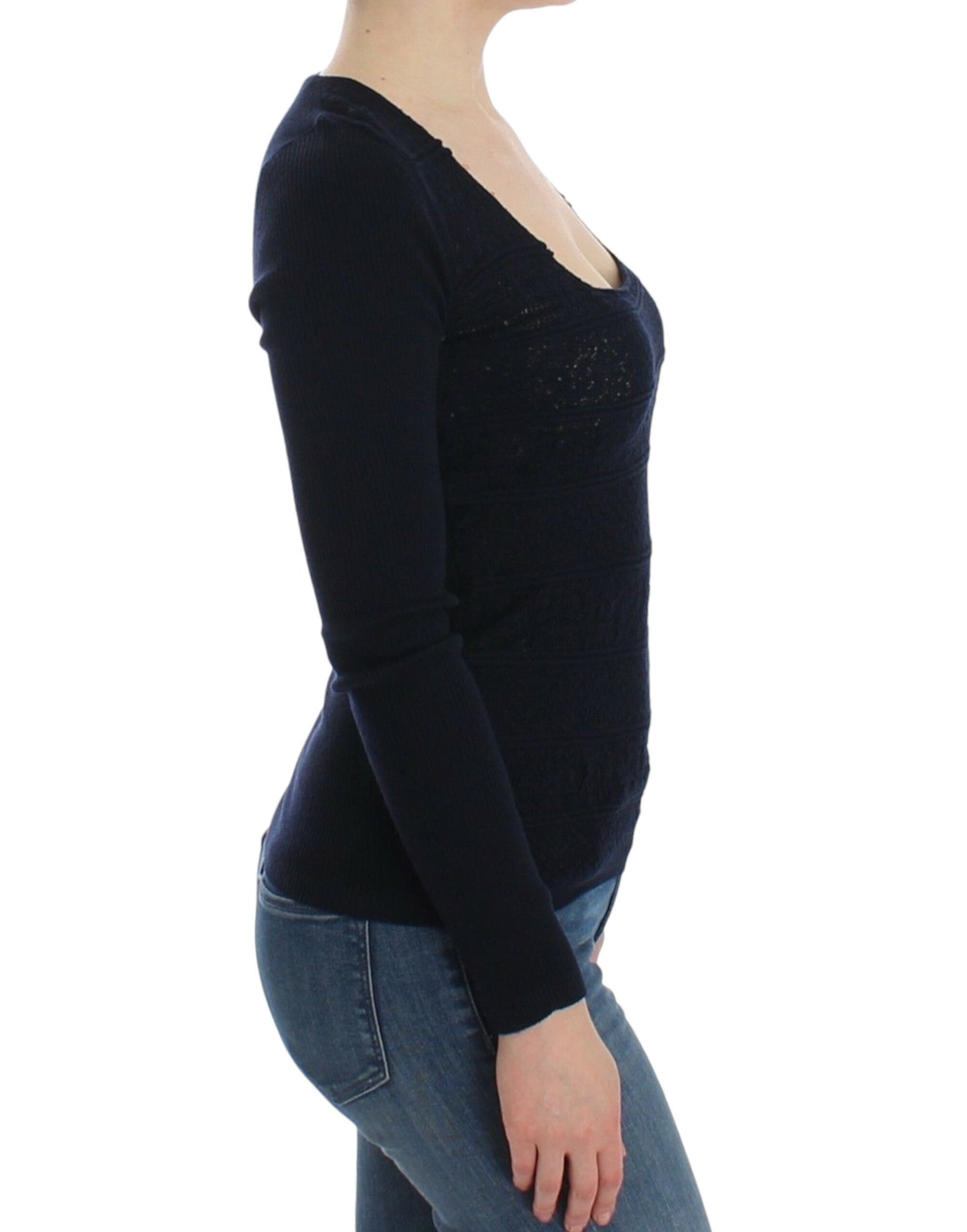 Ermanno Scervino Blauwe Gebreide Wollen Stretch Trui Top