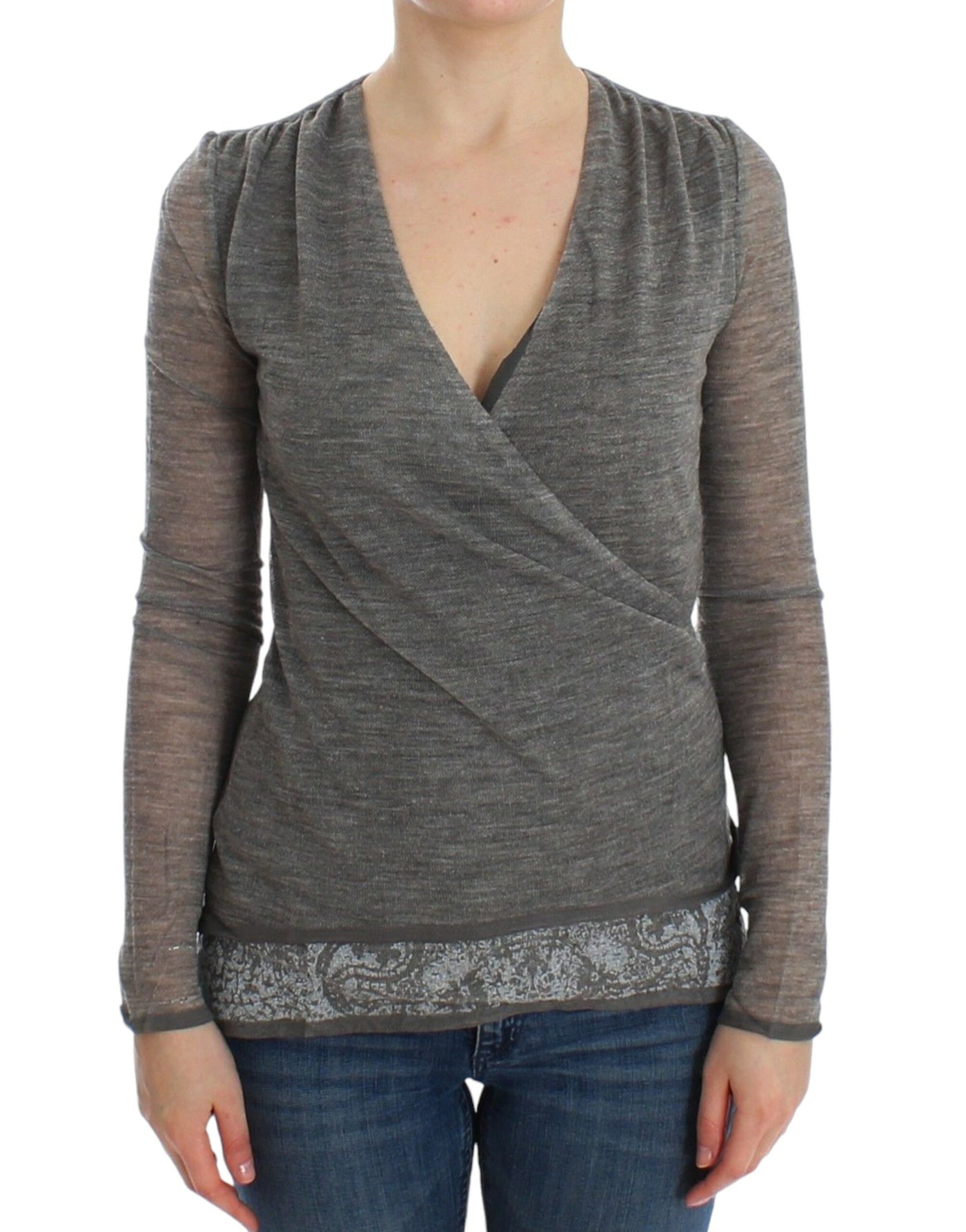 Pull à manches longues extensible en laine mélangée grise Ermanno Scervino