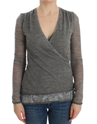 Pull à manches longues extensible en laine mélangée grise Ermanno Scervino