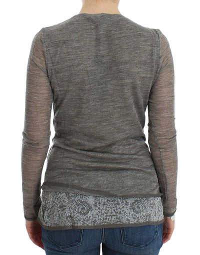 Pull à manches longues extensible en laine mélangée grise Ermanno Scervino