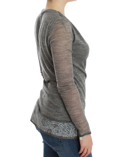 Pull à manches longues extensible en laine mélangée grise Ermanno Scervino