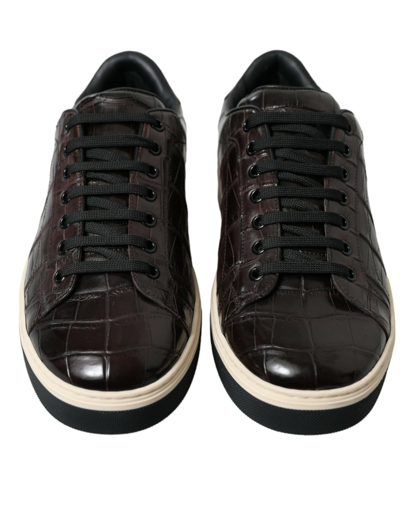 Dolce &amp; Gabbana Bruine Croc Exotische Leren Heren Casual Sneakers Schoenen