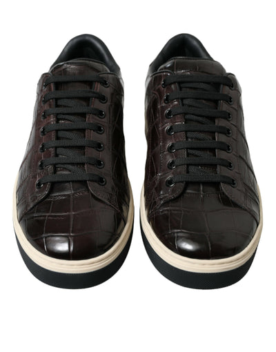 Dolce &amp; Gabbana Bruine Croc Exotische Leren Heren Casual Sneakers Schoenen