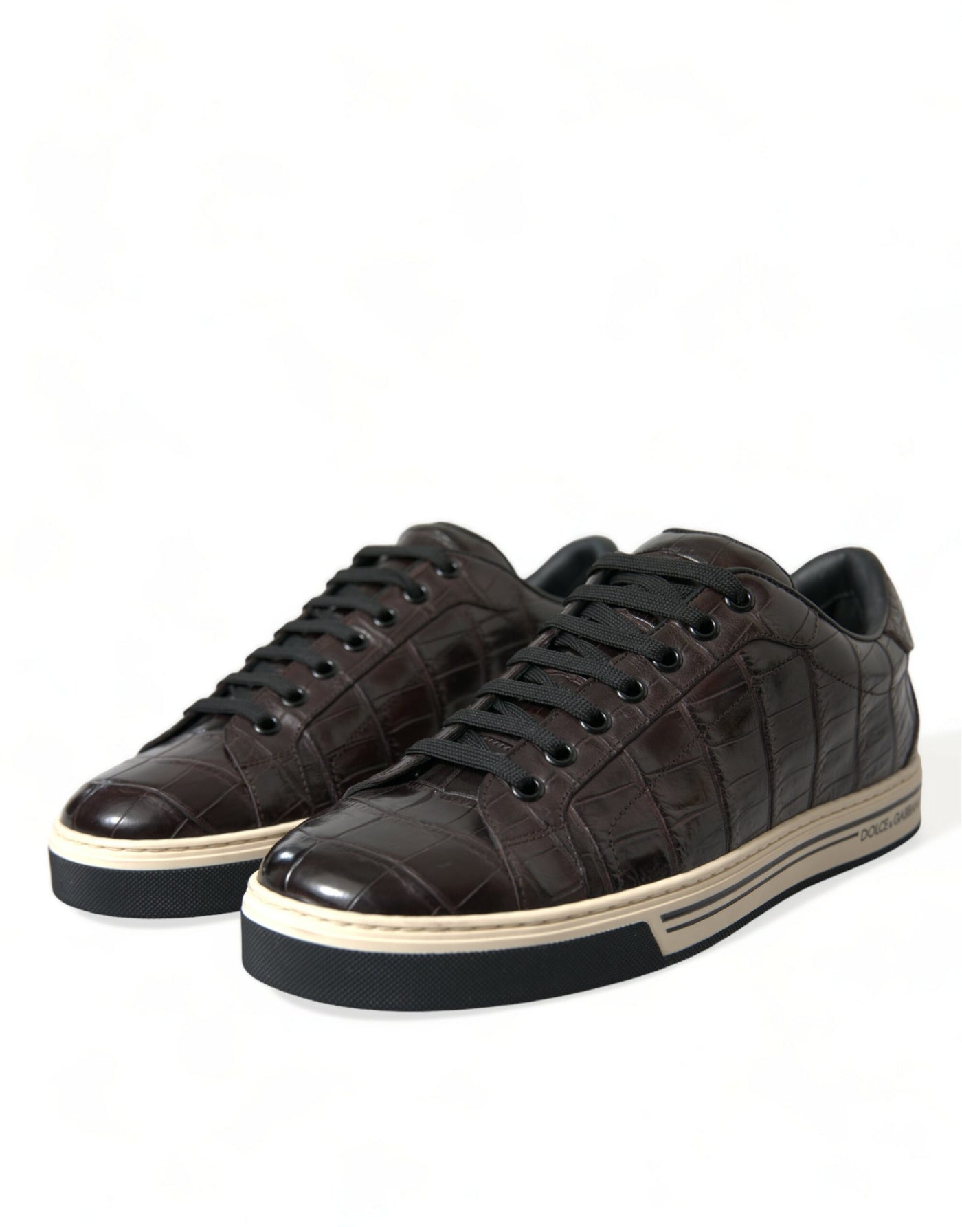 Dolce &amp; Gabbana Bruine Croc Exotische Leren Heren Casual Sneakers Schoenen