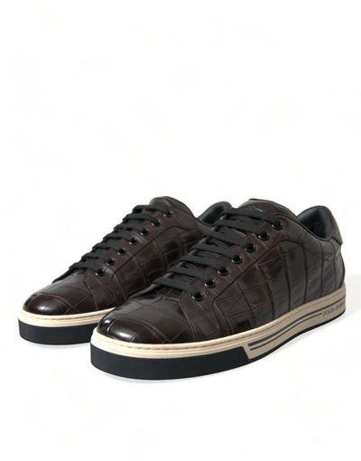 Dolce &amp; Gabbana Bruine Croc Exotische Leren Heren Casual Sneakers Schoenen