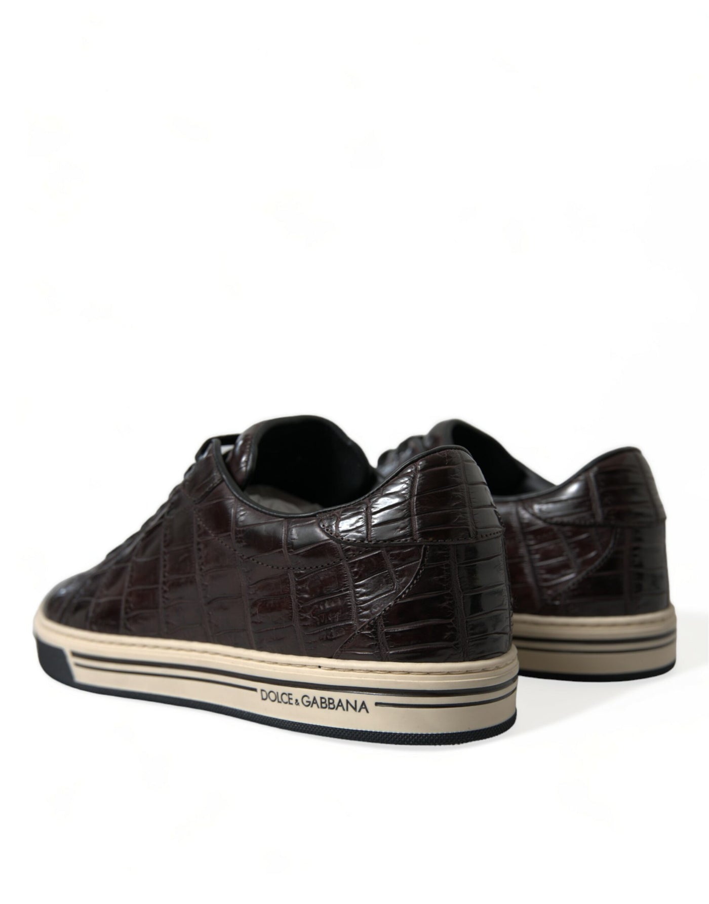 Dolce &amp; Gabbana Bruine Croc Exotische Leren Heren Casual Sneakers Schoenen