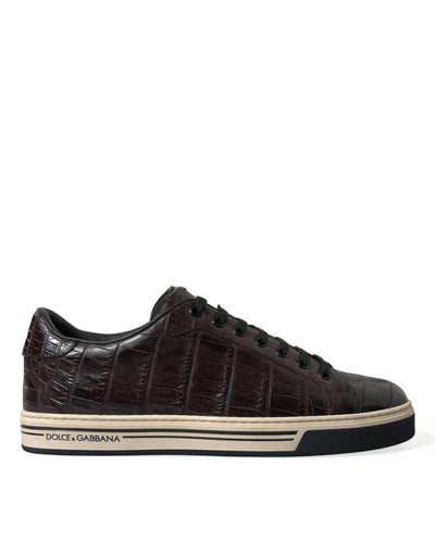 Dolce &amp; Gabbana Bruine Croc Exotische Leren Heren Casual Sneakers Schoenen