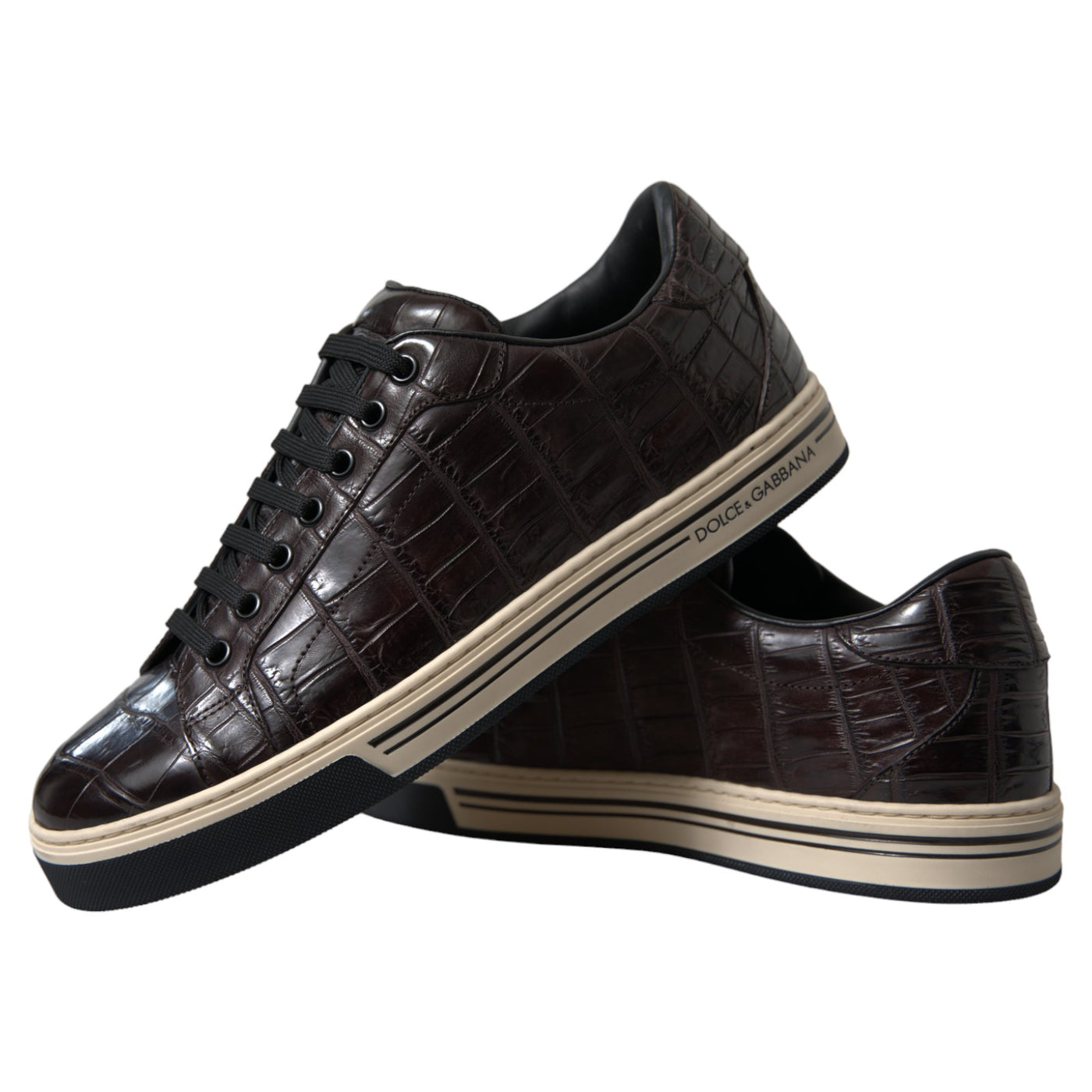 Dolce &amp; Gabbana Bruine Croc Exotische Leren Heren Casual Sneakers Schoenen