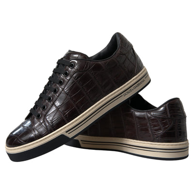 Dolce &amp; Gabbana Bruine Croc Exotische Leren Heren Casual Sneakers Schoenen
