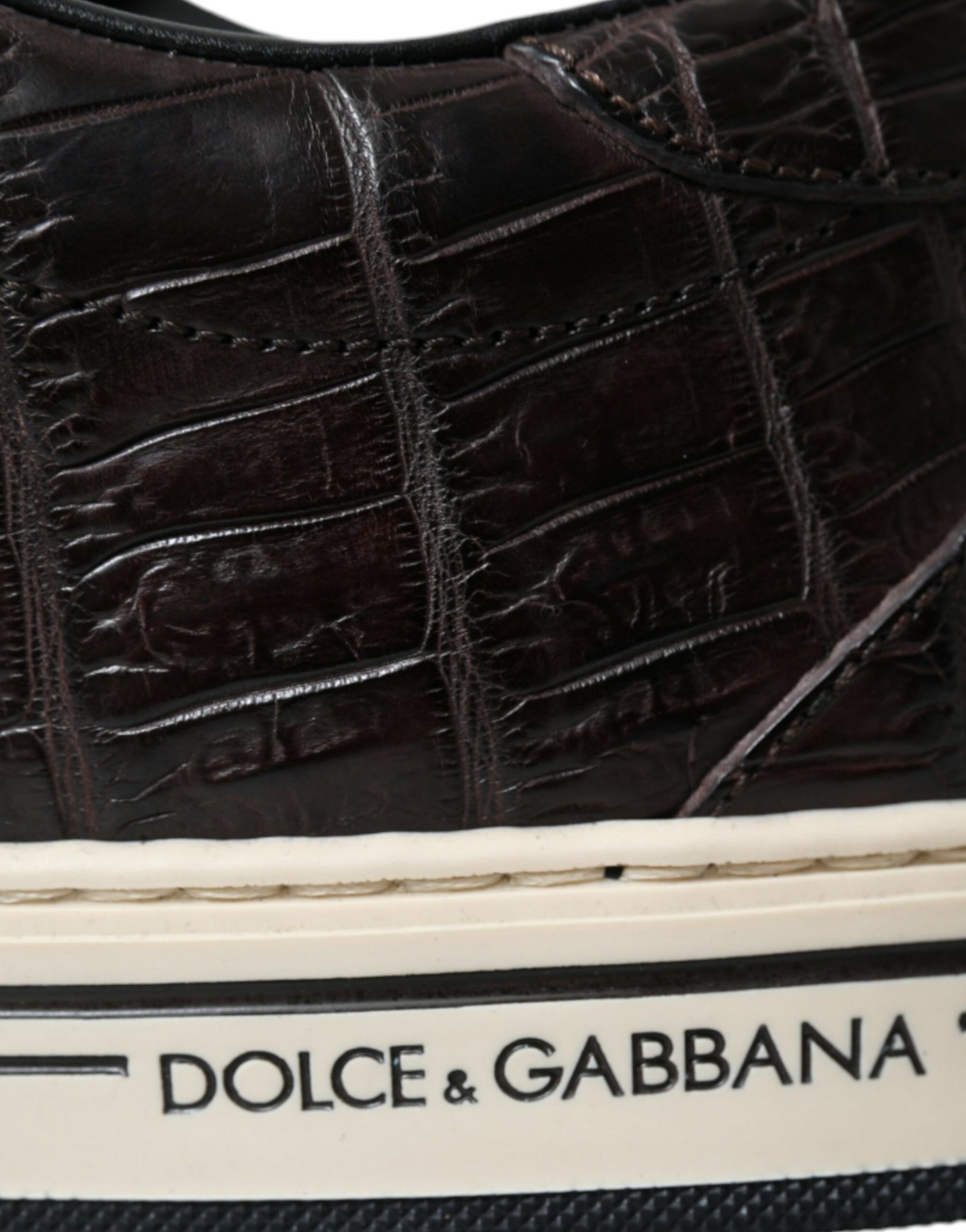 Dolce &amp; Gabbana Bruine Croc Exotische Leren Heren Casual Sneakers Schoenen