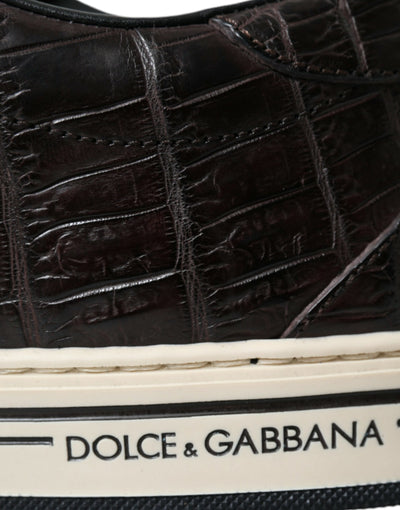 Dolce &amp; Gabbana Bruine Croc Exotische Leren Heren Casual Sneakers Schoenen