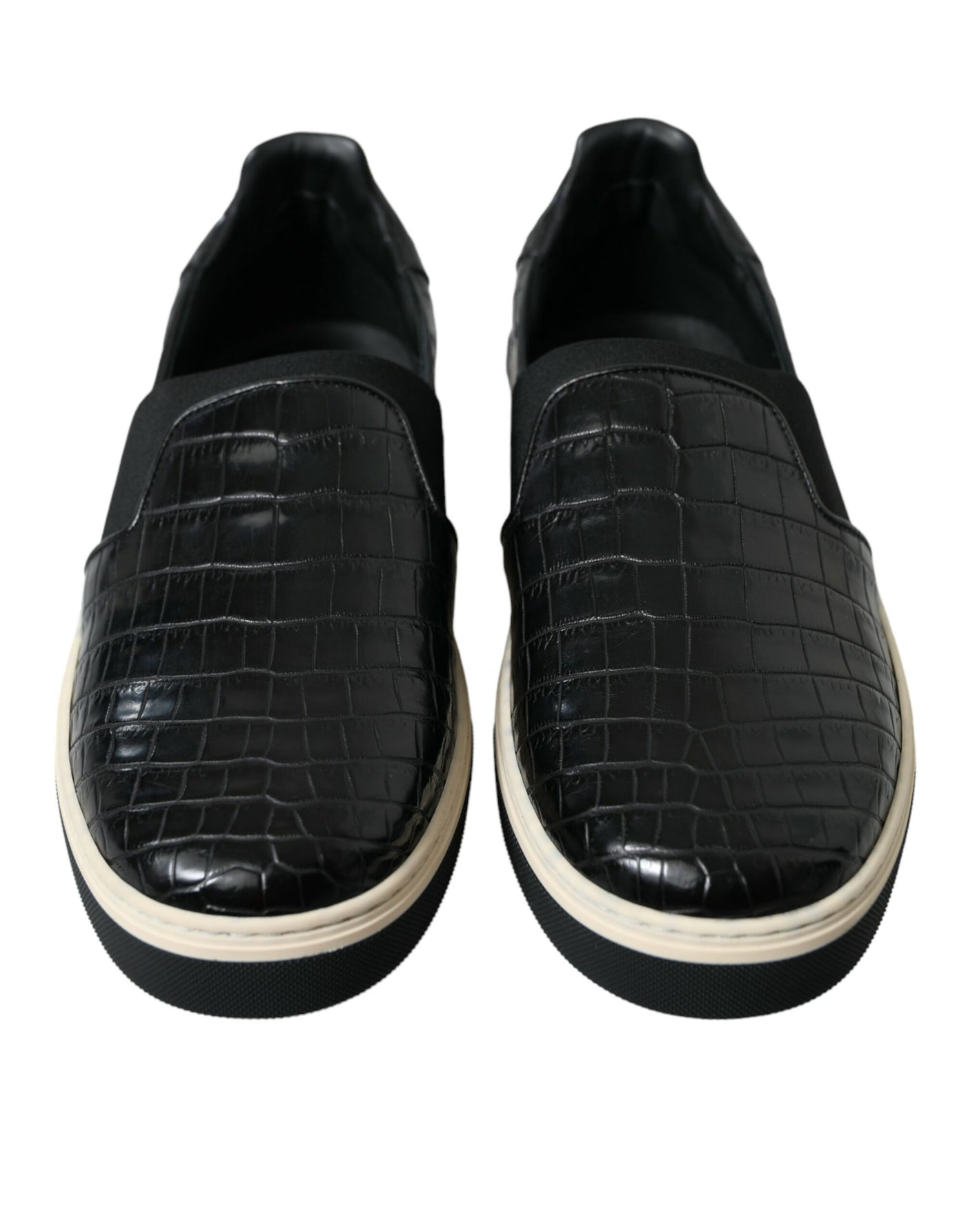 Dolce &amp; Gabbana Zwarte Croc Exotische Leren Sneakers Schoenen
