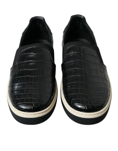 Dolce &amp; Gabbana Zwarte Croc Exotische Leren Sneakers Schoenen
