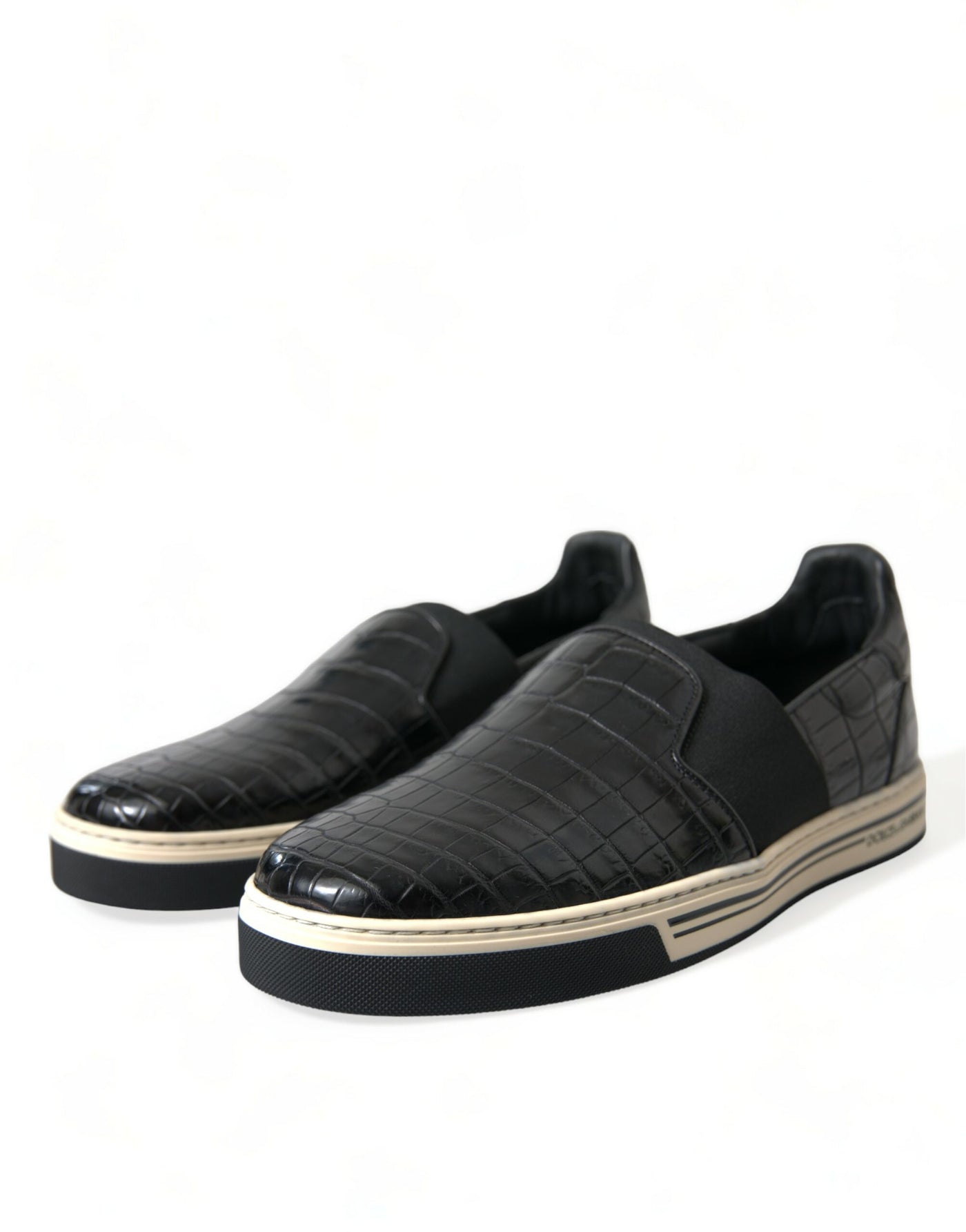 Dolce &amp; Gabbana Zwarte Croc Exotische Leren Sneakers Schoenen