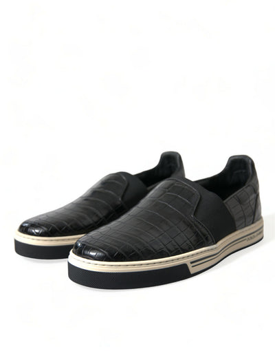 Dolce &amp; Gabbana Zwarte Croc Exotische Leren Sneakers Schoenen